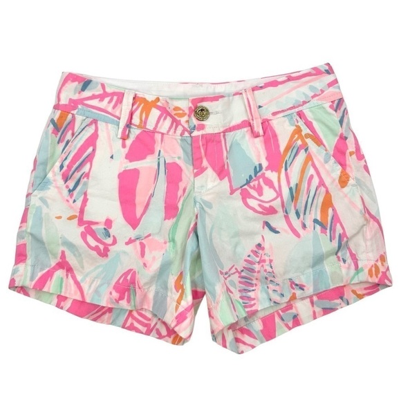 Lilly Pulitzer Size 0 Callahan Shorts Out To Sea Colorful Print Pink Blue Cotton - Picture 1 of 11
